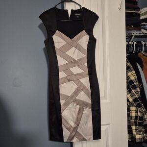 Cachet Black and Cream Geometric Mini Dress